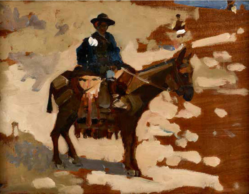Boy on a mule, a painting by Arthur Melville.