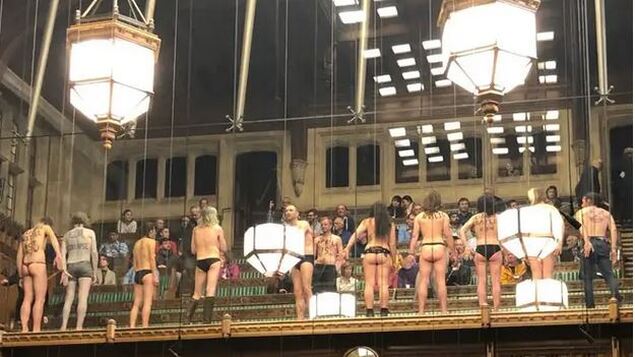 Group of climate activists, naked, demonstrate in the public gallery of the House of Commons, London, April 2019