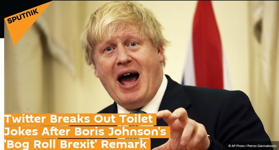Photo of Boris Johnson, former Foreign Secretary, with caption 'Twitter breaks out toilet jokes after Boris Johnson's 