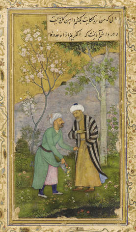 Image of poet Sa'adi in his rose garden. Mughal manuscript c. 1645 CE  