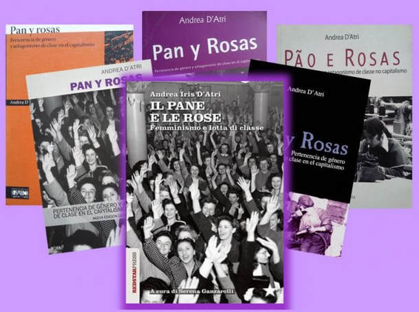 Image of covers of book 'Pan y Rosas' translated into Italian, Spanish and Portuguese