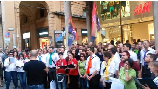 The Roma Rainbow Choir singing 'Bread and Roses' at the Cromatica LGBT festival in Bologna, 2015.