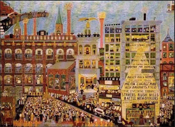 Painting by Ralph Fasanella 'The Bread and Roses' strike, Lawrence, 1912