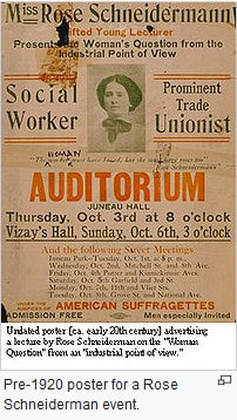 Poster for a Rose Schneiderman address on womens' suffrage